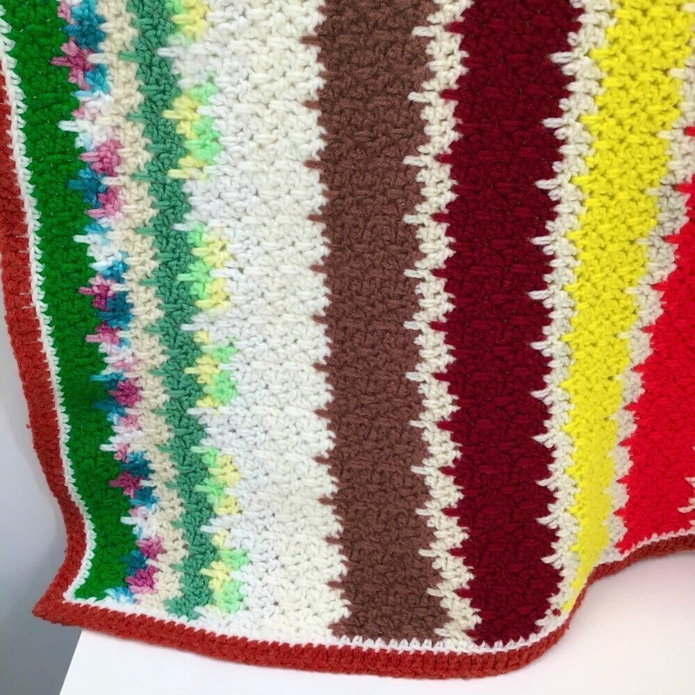 Vintage 1970s Retro Granny Baby Blanket Handmade MCM Colorful Striped Dopamine - Picture 5 of 13